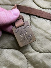 ANTIQUE BRASS LUGGAGE CLAIM BADGE TAG BIG FOUR LIVERY BARN