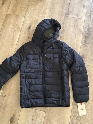 Levi's - Men's Hooded Puffer Jacket S Quilted Stretch 2 Chest Pocket MSRP $160