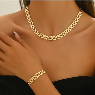 Zara 18K vergoldet zarte quadratische Glieder Halskette & passendes Armband Set Sale