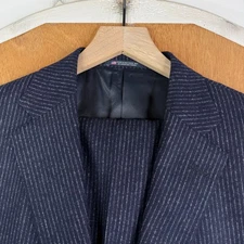 Hart Schaffner Marx Suit Mens 42R Navy Blue Chalkline Flannel 2 Button Wool