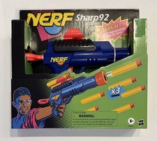 Nerf F8391S00 Sharp92 Retro Dart Blaster, 3 Suction Tip Darts, Sticker Sheet