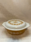 Vintage Pyrex Butterfly Gold Oval Casserole Dish w Lid 1970s Yellow Floral