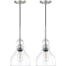 2 Pack Kitchen Island Pendant Ceiling Light 6.5" Clear Glass Brushed Nickel