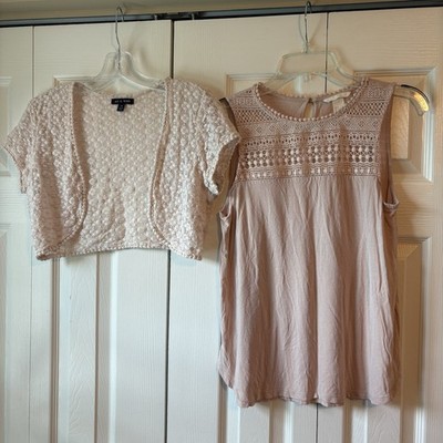 Peachy Pink Top & Shrug with Dots H&M Tank Shirt As U Wish Shrug Junior Size S/M