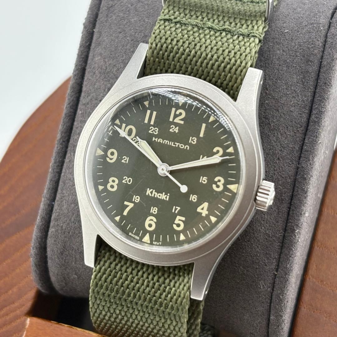 USED Excellent] Hamilton Khaki 9415A Hand Wind Green Military