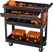 4 Tier Heavy Duty Rolling Tool Cart with Drawer & Pegboards for Garage Workshop