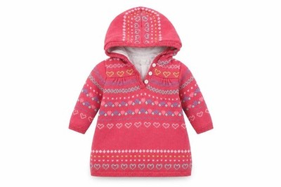 Rocha Little Rocha Mädchen Pulloverkleid Größe 12 Monate rosa Fair Isle kurz V-Ausschnitt