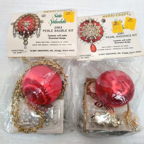 VTG Merri-Craft Satin Splendides 2981 2983 Lot of 2 Christmas Ornament Kits NOS