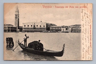 Antique Italy Postcard Venezia Panorama Molo Gondola 1906 Undivided