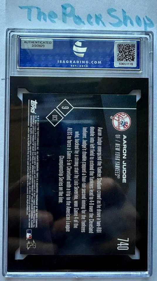 Aaron Judge 2017 Topps Now #740 Rookie RC ISA 10 (PSA 10 Equivalent) GEM MINT - Image 2 of 2