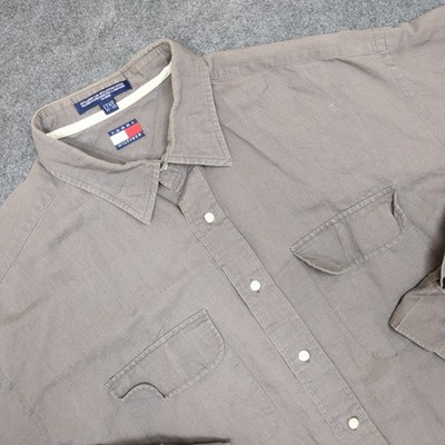 Tommy Hilfiger Mens Button Down Shirt Long Sleeve Two Pocket Linen Cotton Blend