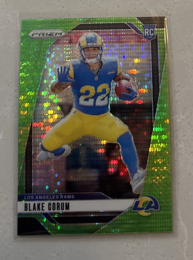 2024 Panini Prizm Blake Corum Neon Green Pulsar Prizm RC Rookie #308 LA Rams