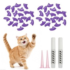 Cat Nail Caps, Cat Claw Covers with Adhesive Glue (40 Pcs, S, Violet)