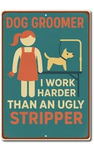 Dog Groomer Metal Sign – Retro Tin Decor for Pet Salon or Grooming Station