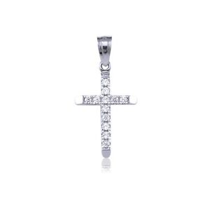 Solid Gold CZ Cross Jewelry for Baptism 14k White Gold Cross Pendant Necklace with CZ Stones Option to Add White Gold Chain