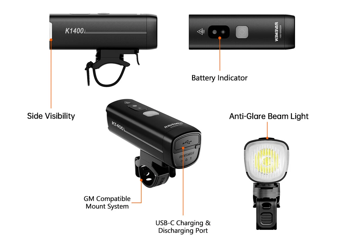Ravemen Bike Front Light Bicycle Headlight Mount Wireless Rechargeable 4000mAh