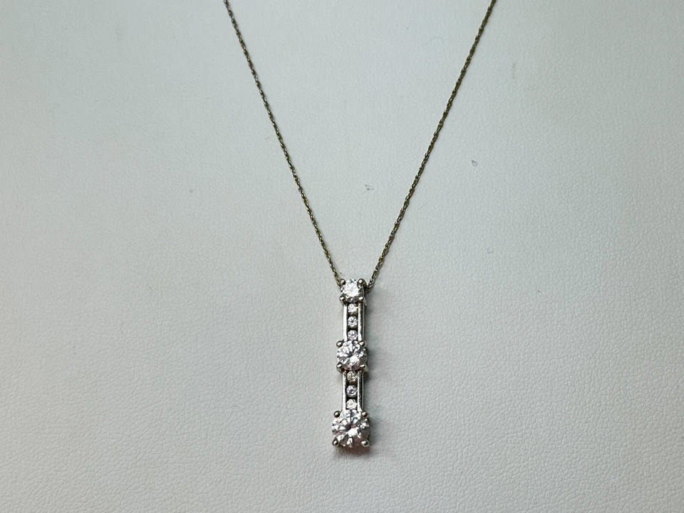 Plumb 14K Oro Blanco Circonita Cúbica Colgante Diamonique DQ 19.5" Collar 2.87g Foto 2 de 4