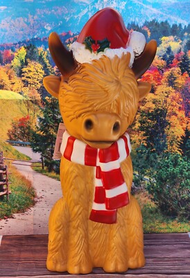 24'' Christmas Highland Cow in Santa Hat Blow Mold Indoor/Outdoor Decor