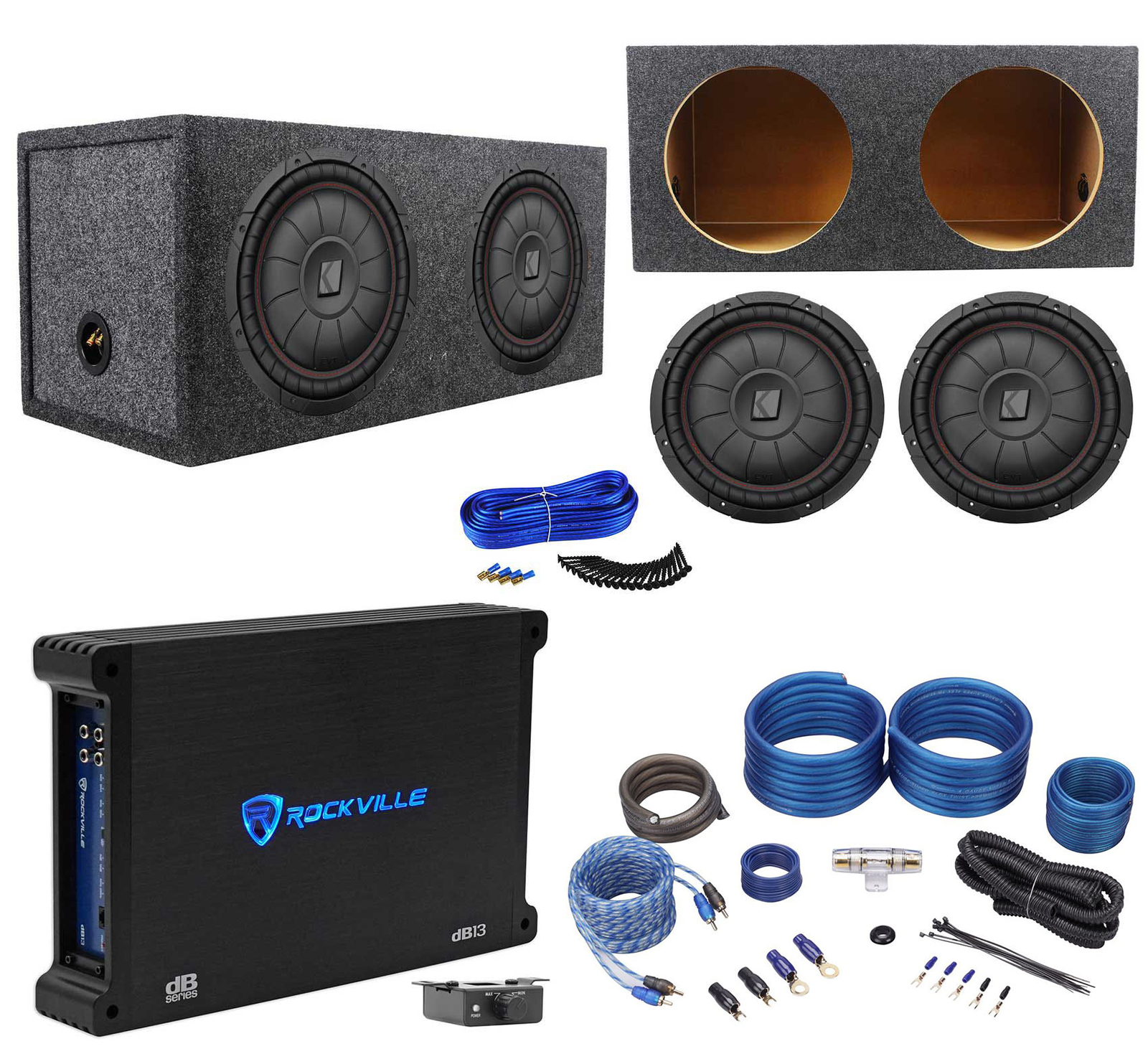 2 Kicker 43CVT124 COMPVT 12 сабвуферов мощностью 1600 Вт Герметичная коробка Моноусилитель Комплект усилителей 73790₽