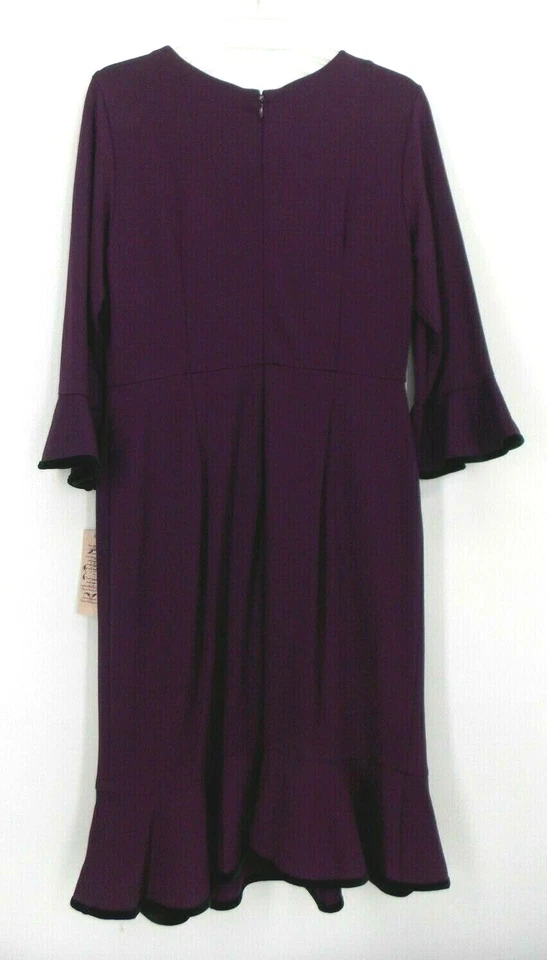 Nuevo con etiquetas Vestido Nanette Lepore Talla 8 Moody Treasures Ciruela Negro Terciopelo Mangas Campana Foto 3 de 4