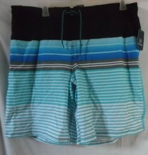 GEORGE MEN'S SWIM TRUNKS ELASTIC WAIST DRAWSTRING BLUE WHITE STRIPE XL,2X