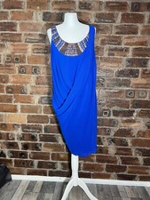 AMANDA WAKELEY ELEMENTS BLUE S'LESS DRAPED STYLE DRESS STUDDED NECK SIZE 14