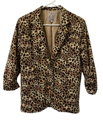 Maxim Studio 1963 Woman's Size Large Blazer Cheetah Print Lined 2 button