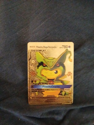 Pikachu Mega Rayquaza Cosplay Gold Foil Pokemon Fan Art Card 780hp