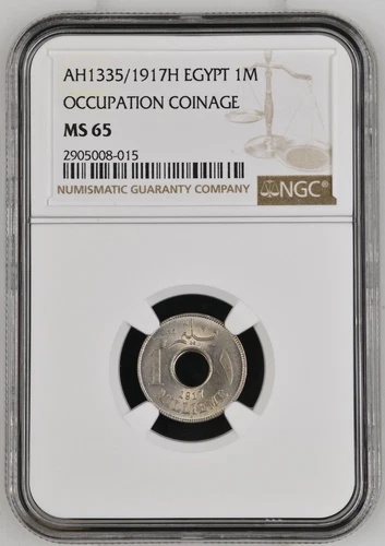 EGYPT  1 M 1917 H - AH1335 MS 65 SULTAN HUSSEIN KAMIL Graded by NGC One Millieme