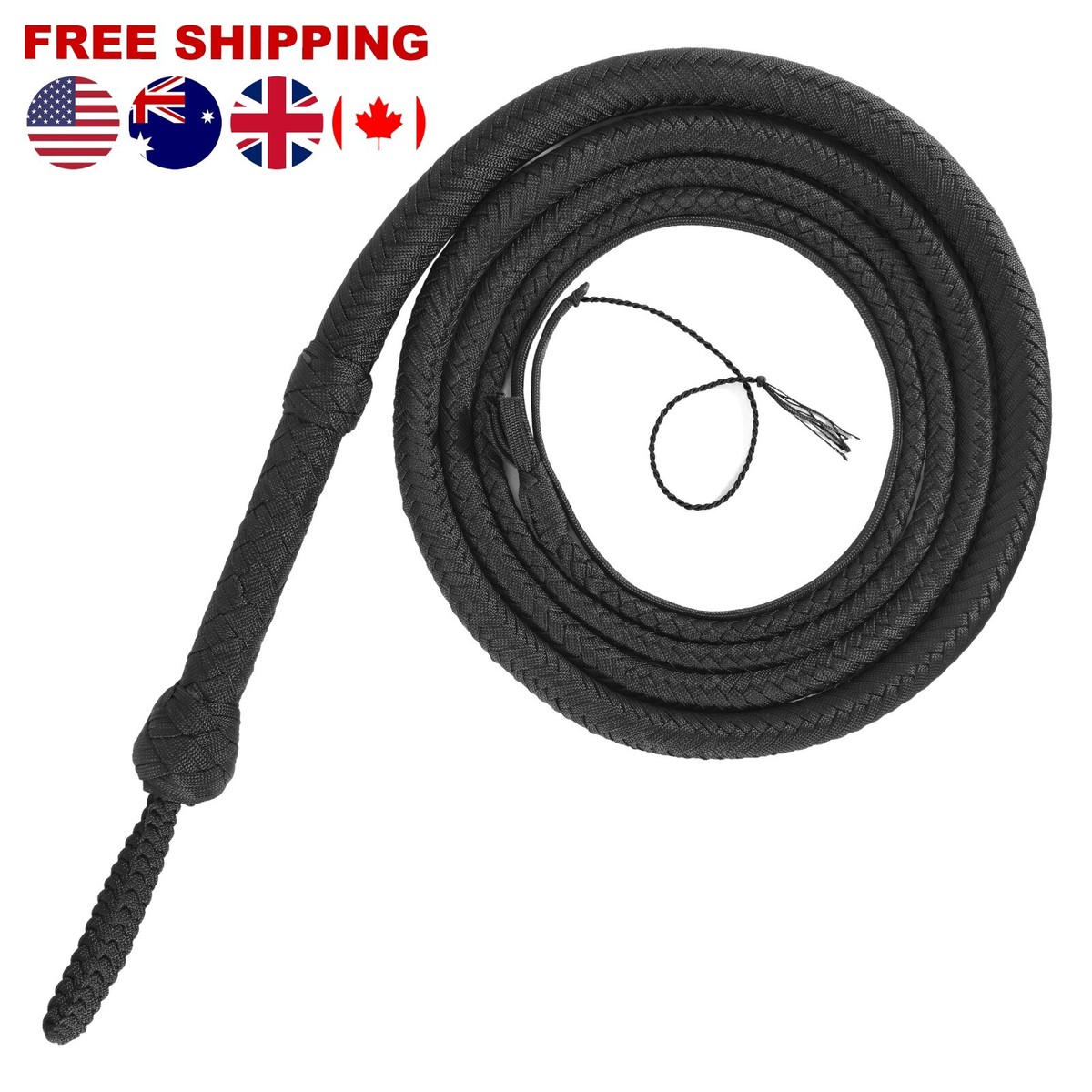 Indiana Jones Bull Whip 4 to 16 Feet 16 Plaits Black Nylon Para