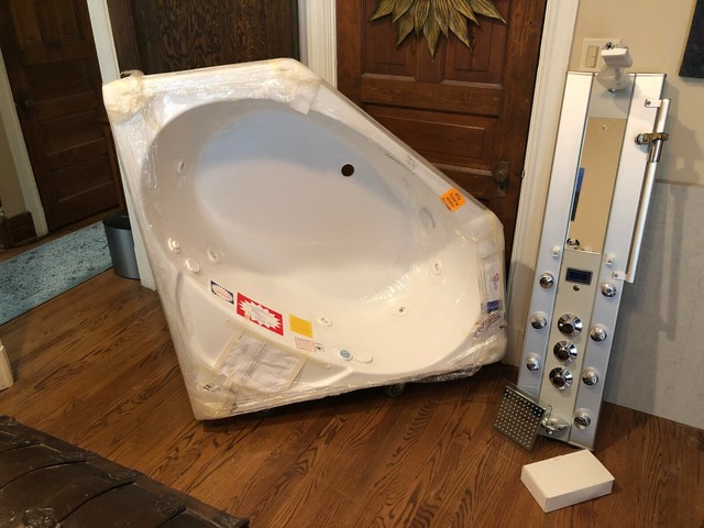 American Acrylic 48 X 48 Corner Soaking Tub With Full Body Shower Panel