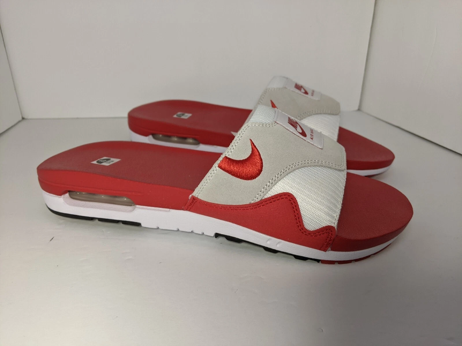 NUOVI sandali Nike Air Max 1 Slide da uomo University rossi bianchi DH0295 103 taglia 12