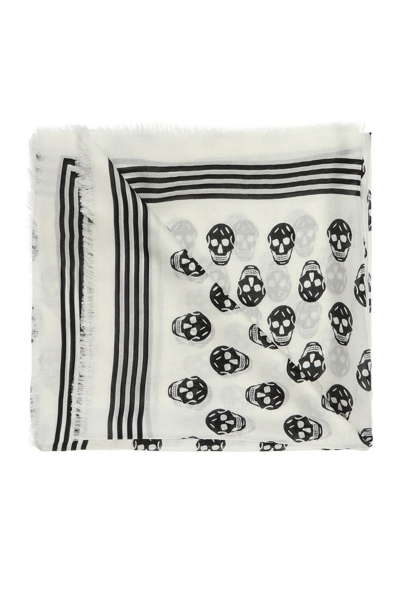 NWT Alexander McQueen Skull Biker Modal Scarf Black/Ivory