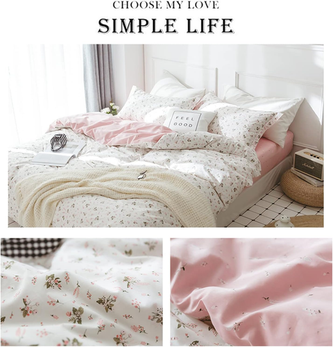 Funda nórdica floral tamaño completo niña algodón rosa floral coqueta ropa de cama edredón - Imagen 4 de 7