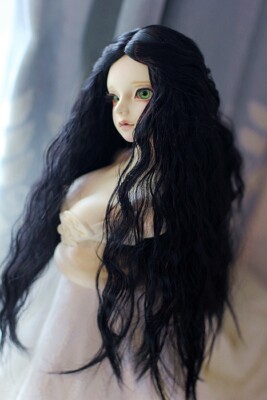 1/3 8-9-10'' Pullip Bjd Wig Hair Doll Long Atrous Black Curls Curly Wavy 20-22cm