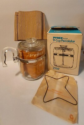 Pyrex 9 Cup Percolator 7759 Complete Box Heat Spreader Packaging