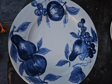 SET 5 Pier 1 Melinda Blue Fruit Pears 10.5 Dinner Plate Earthenware Italy Rustic