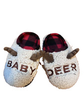 Baby Deer Slippers Red Plaid Sherpa Top Slip-On Child Size 13-1, Holiday slipper
