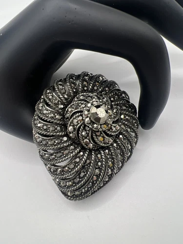 Vintage Marcasite Brooch Pin Rhinestone Black Tear Mourners Costume Jewelry