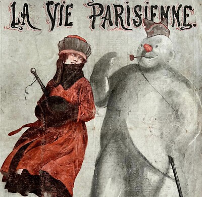 Gerbault Snowman 1918 Rare WW1 Paris Life Lithograph Art Beautiful Woman DWCC17