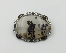 Vintage Ostby Barton Sterling Silver Signed Agate Brooch - 4.40g