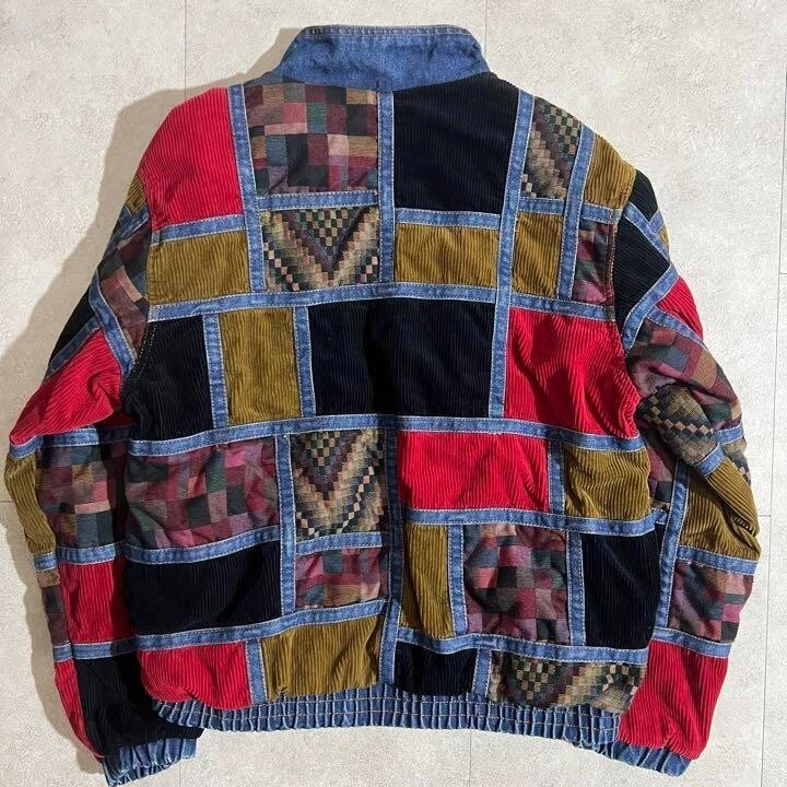 Supreme Corduroy Jacquard Patchwork Denim Jacket Blue Red Mondrian