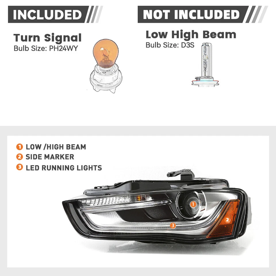 For 2013-2016 Audi A4 HID/Xenon Headlight w/o Bulb w/o AFS Left Driver Side Foto 3 de 4