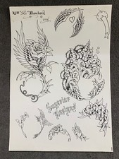 Vintage Wm INKEE BLANCHARD 1994 Tattoo Flash Sheet I-1 Roses, Flowers, Wings