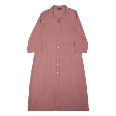 NEXT Damen Hemdblusenkleid Rose Rosa Polyestermischung Langarm Lang L Knopf