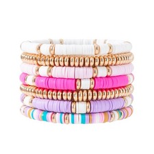 Surfer Heishi Bracelets Set for Women Stackable Gold Clay Ploymer Bead Stretch B