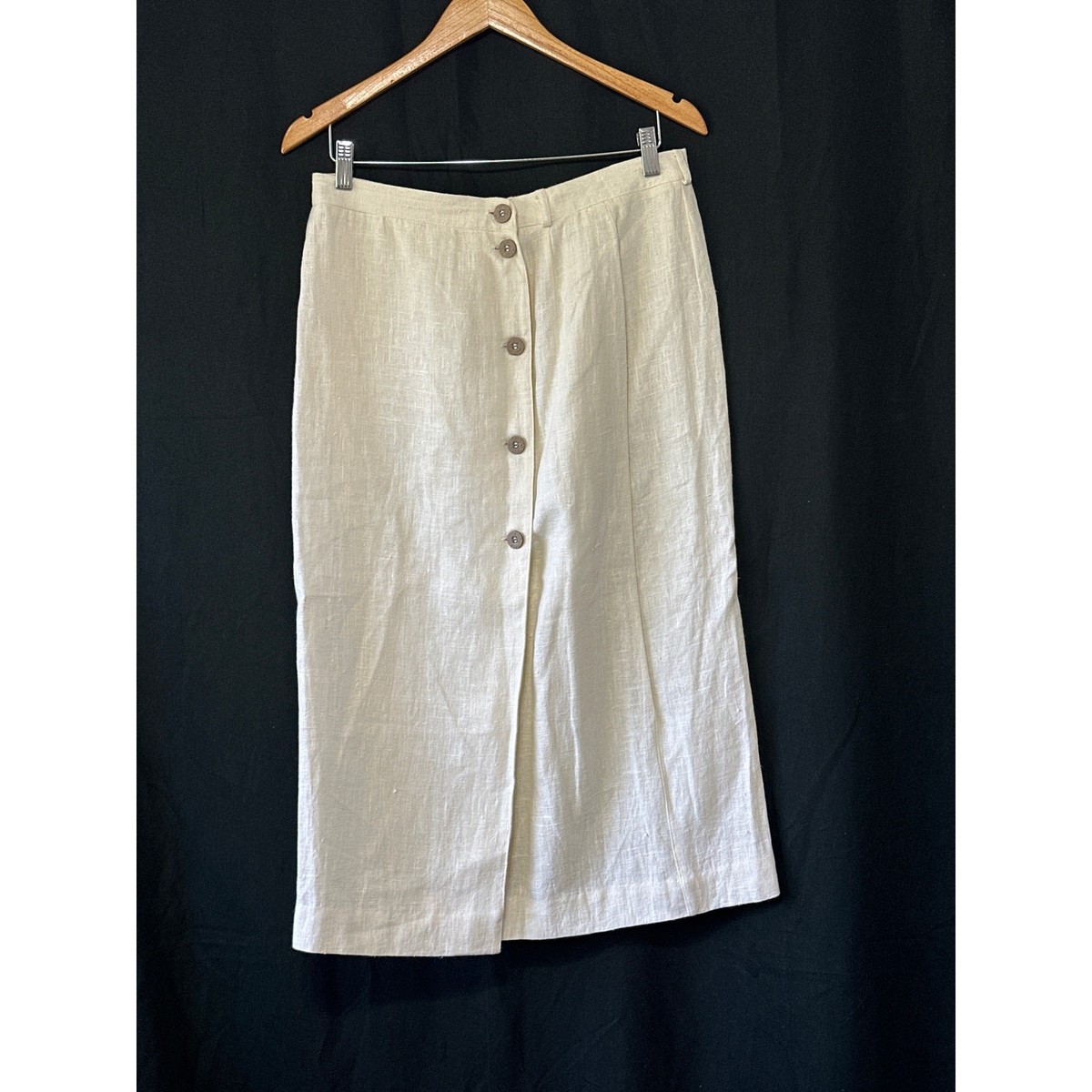 Linen Skirt Button Down Skirt Cream Cream Linen Blend Button Up - Main Image