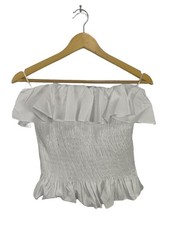 ZARA Volanttop Damen Top Gr. DE 36 weiß Elegant