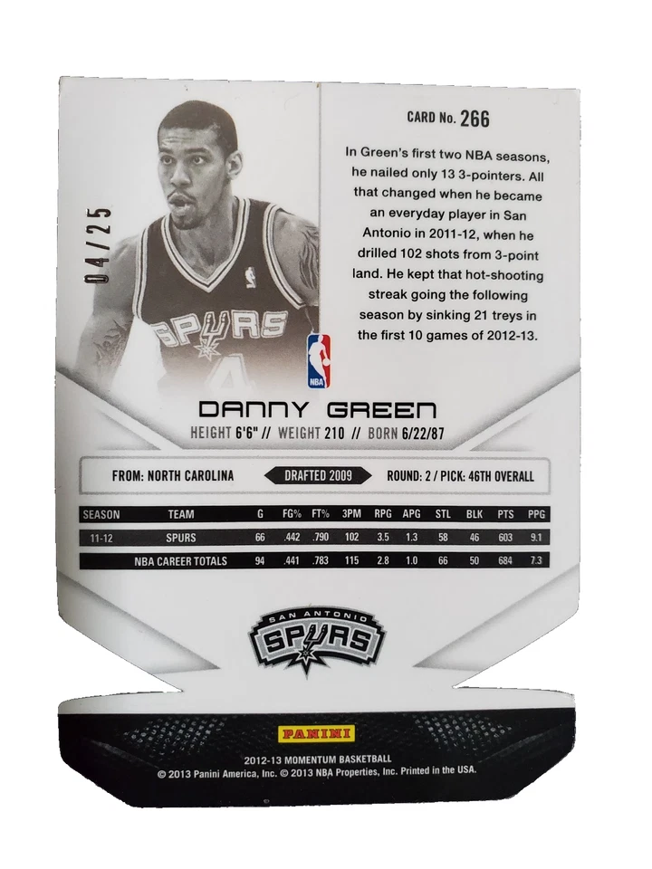2012-13 帕尼 Momentum Force 模切 4/25 丹尼·格林 #266 圣安东尼奥马刺队 — 第 2/2 张图片