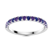 Natural Amethyst Blue Sapphire Round 925 Sterling Silver Half Eternity Ring